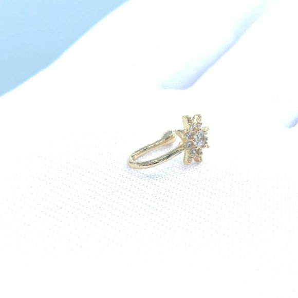 CZ Diamond Sun 24 KT Gold Plated Nose Cuff Fake Nose Rings No Piercing Jewelry - Picture 3 of 5